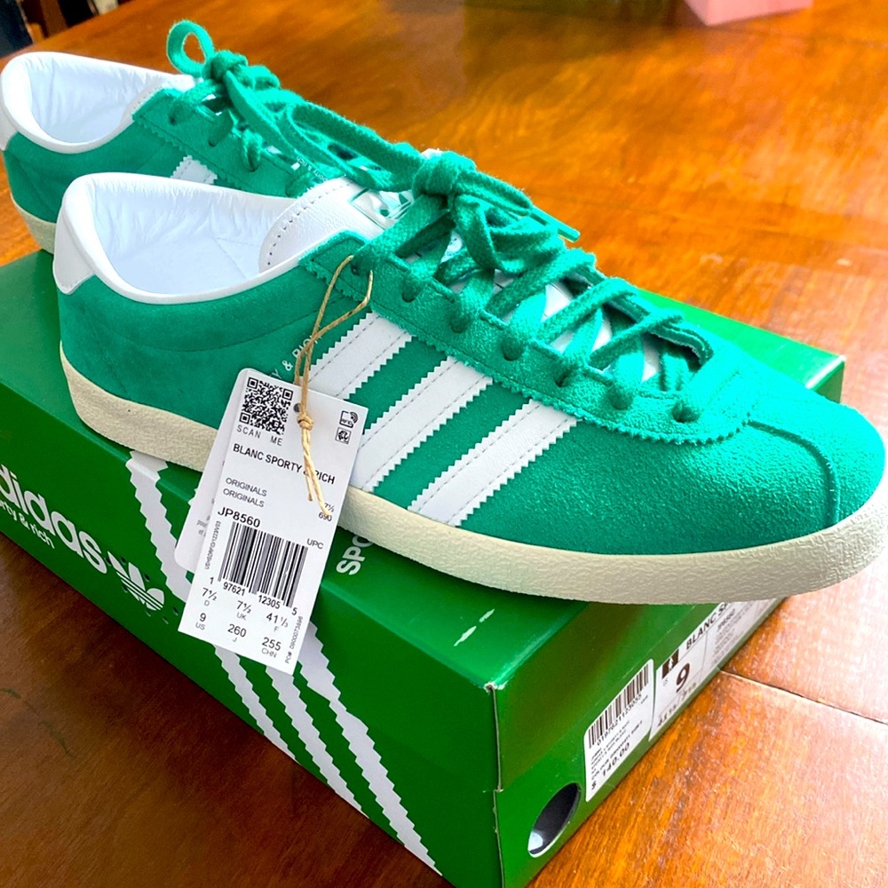adidas BLANC SPORTY RICH Green and White Suede Sneakers